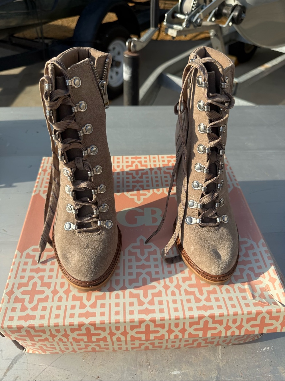 GB Taupe Suede Lace-Up Boots - Women's